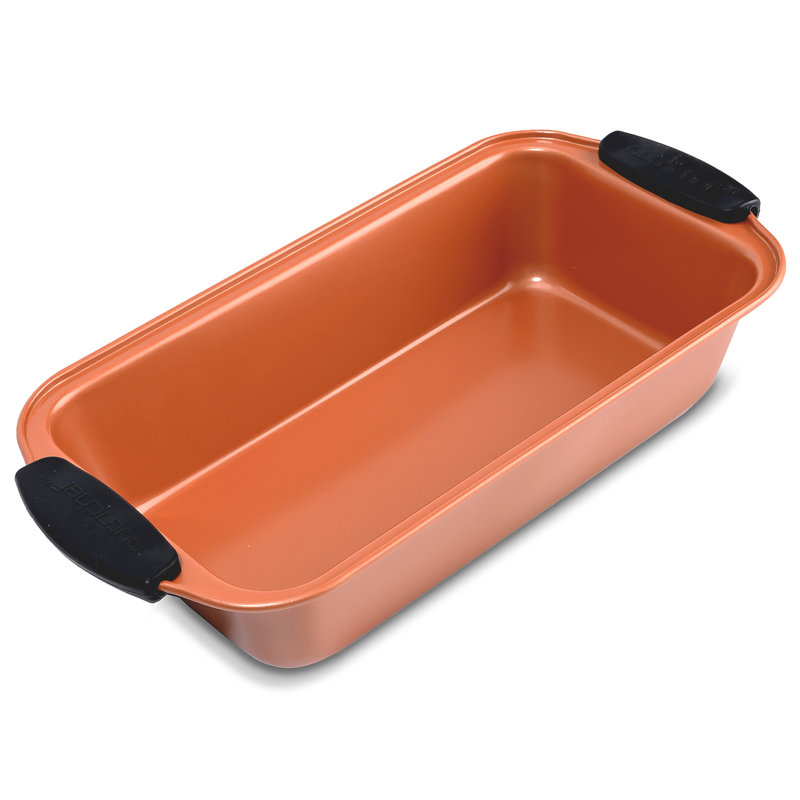 Copper Non-Stick Carbon Steel Loaf Pan with Blue Handles