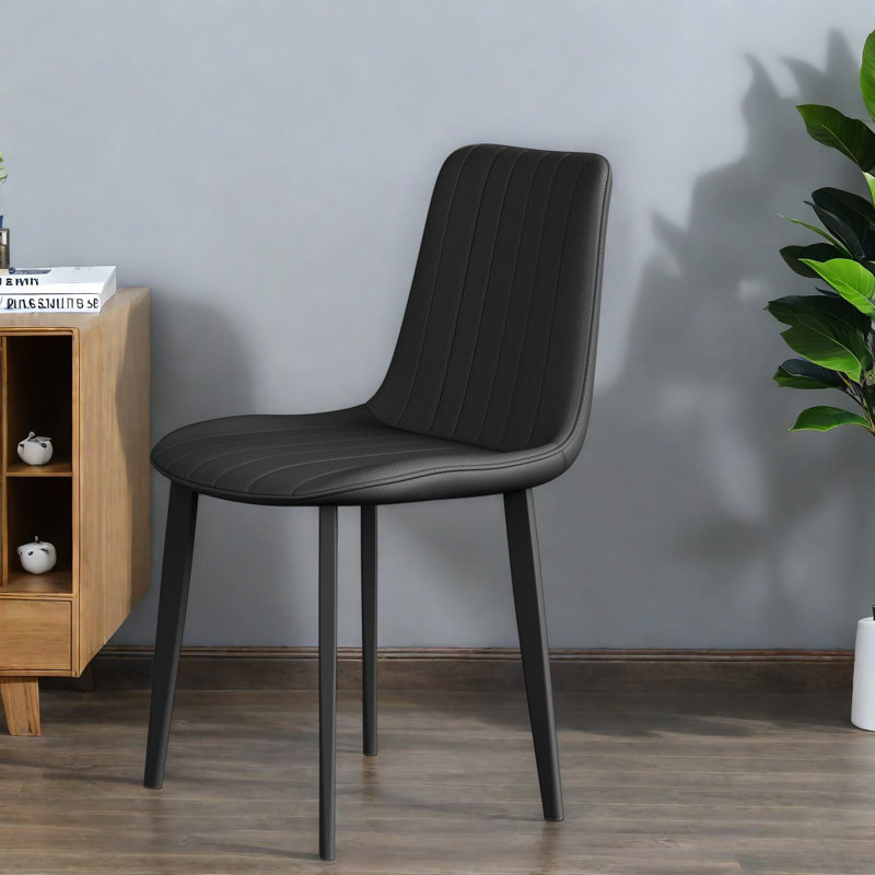 Ensemble de 2 chaises de salle à manger modernes, revêtement en cuir reconstitué noir, pattes en acier pour cuisine