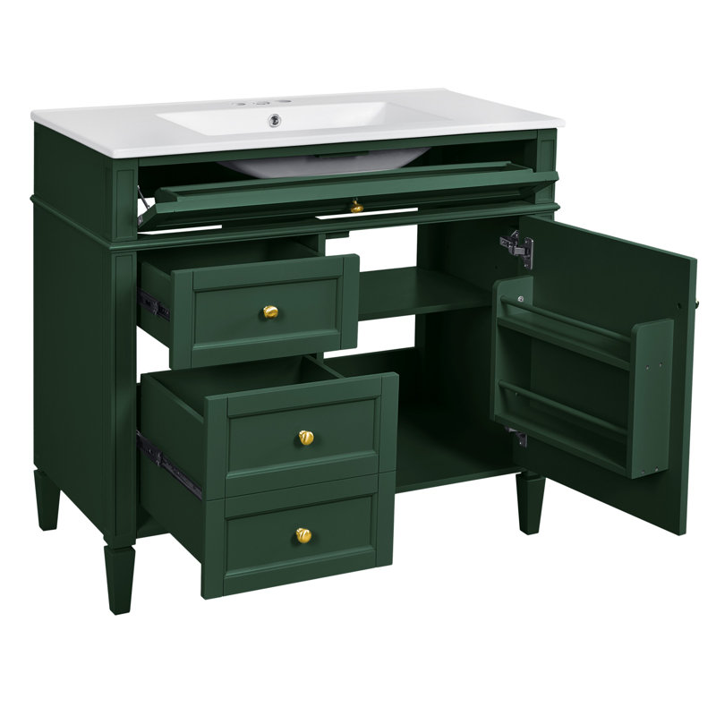 Meuble-lavabo simple avec lavabo supérieur, Vert / doré, 36"