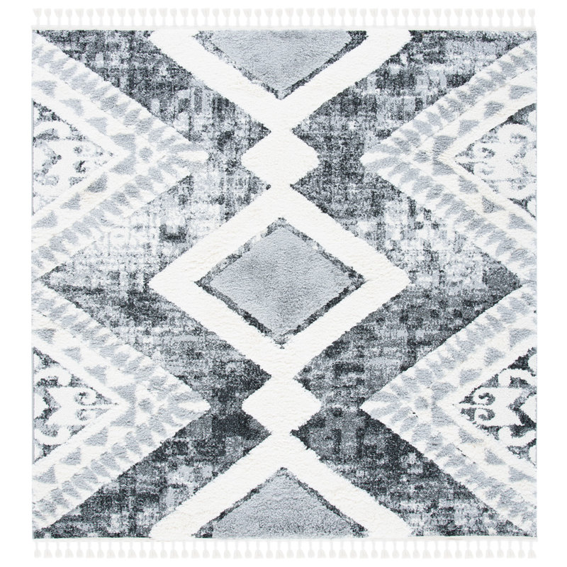 Jovie Moroccan Tassel Shag Performance Southwestern Rug, Square 6'7"