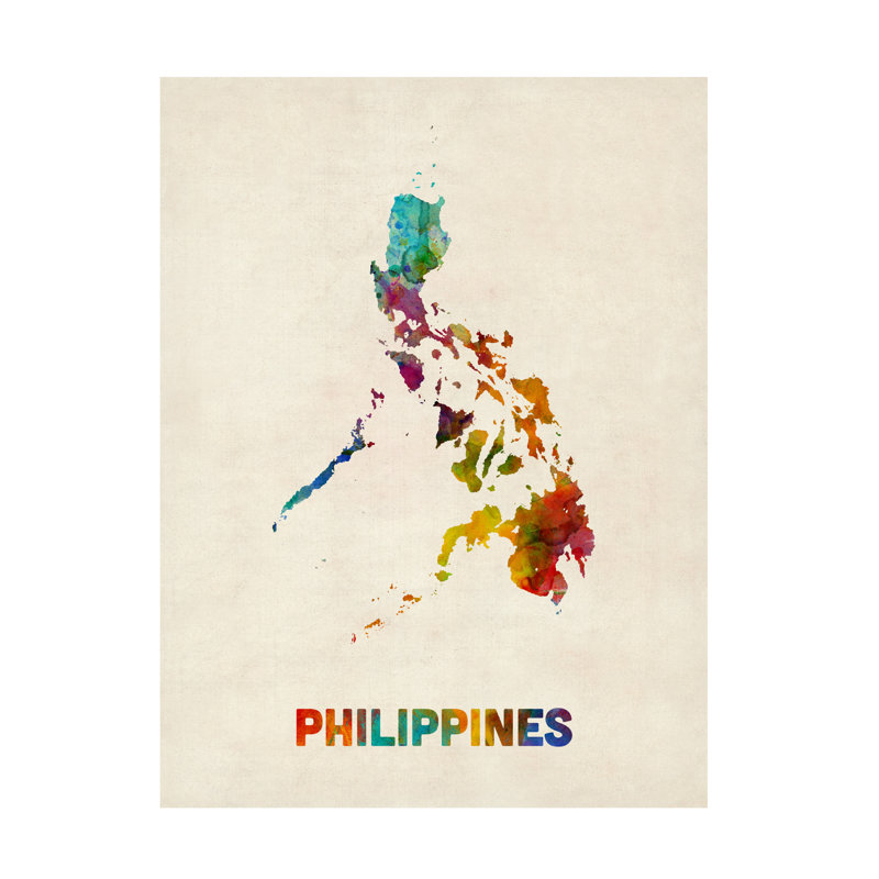 « philippines aquarelle map », impression sur toile tendue, H 47 po x l 35 po x P 2 po