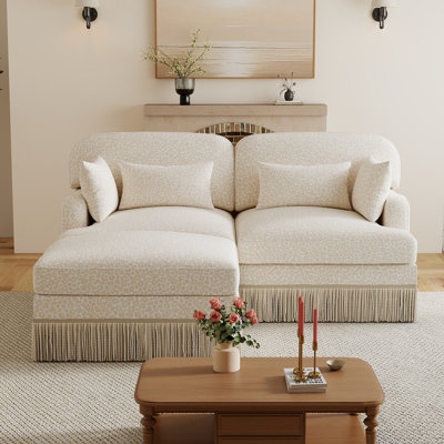 69" L-shaped Modular Sectional Loveseat Sofa With Delicate Tassel Edge and 4 Pillows,Modern Comfy Chenille Leopard Print Cloud Couch Loveseat Sofa with  Ottoman and 24" Deep Seat For Living Room