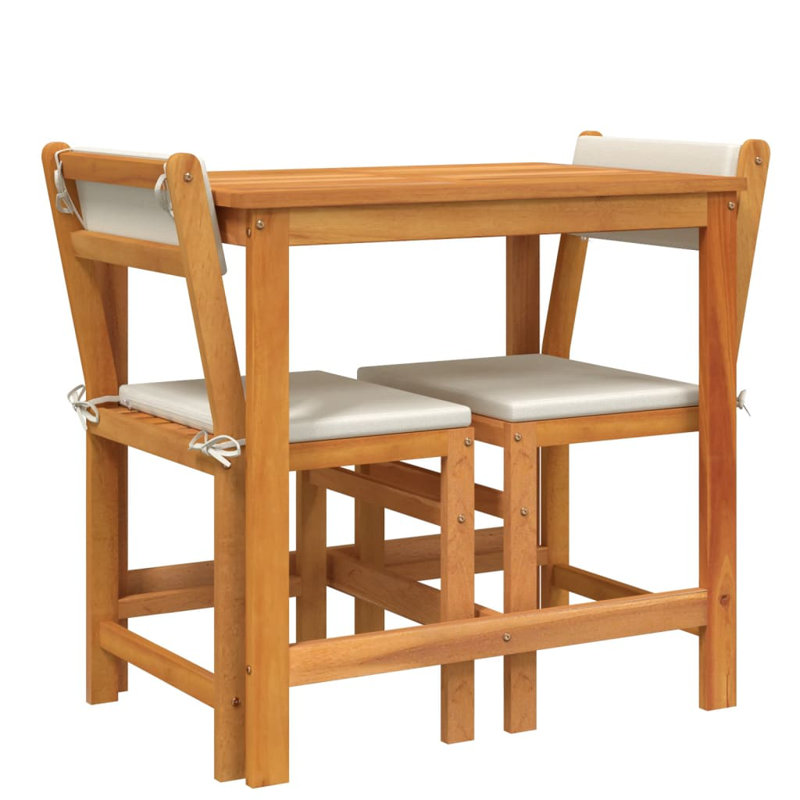  Ensemble de balcon en bois d'acacia blanc crème moyen et durable, Brown and Cream