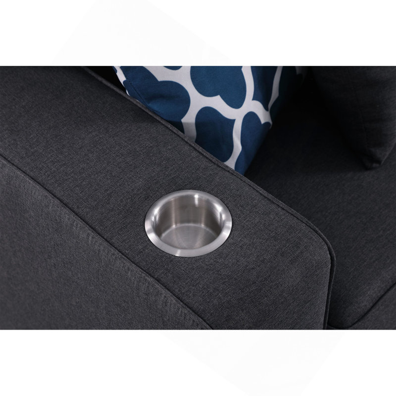 Canapé modulaire en L gris foncé de 7 po avec repose-pieds et porte-gobelet Cooper, Gris foncé