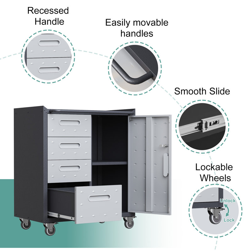 29.5” W Metal Removable Garage Storage Cabinet - Four Drawers Tool Cabinet.