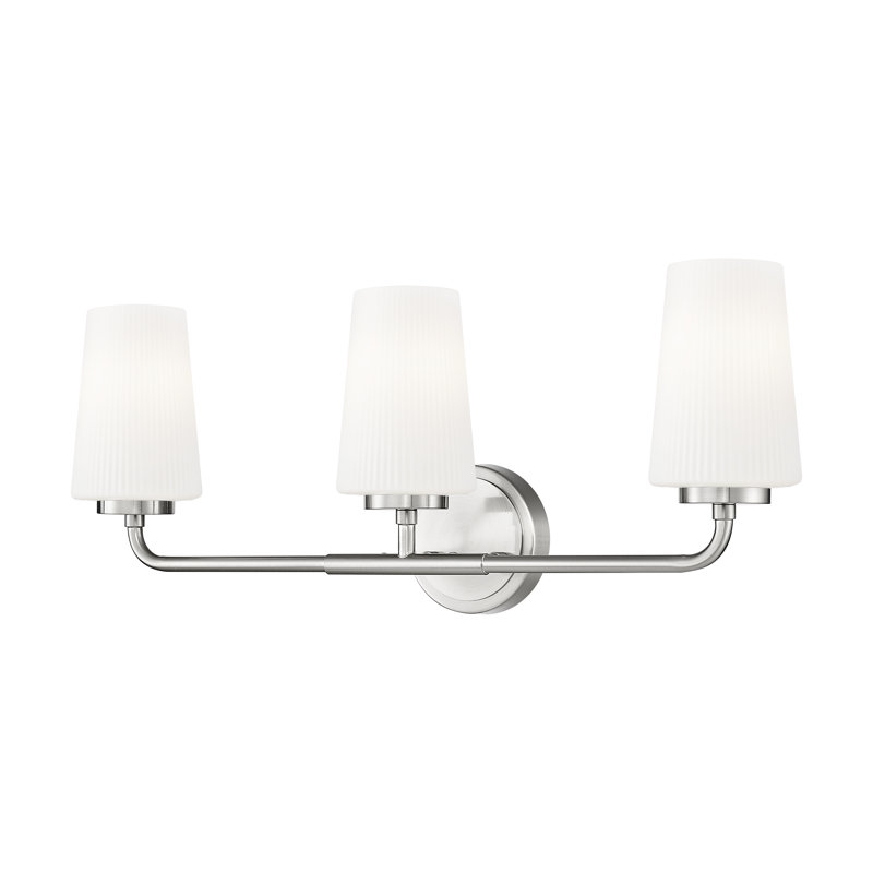 Coiffeuse Mathieson, Nickel brossé, Trois lumières, H 9,5 po x l 24 po x P 6,5 po