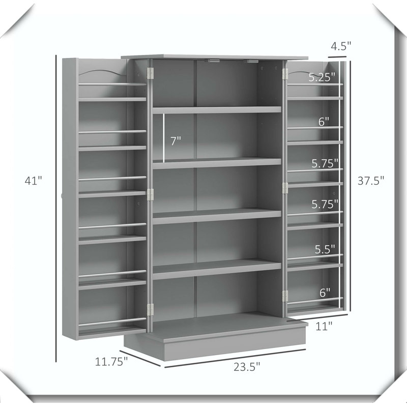 Étagères de porte d'armoire réglables à 5 niveaux à double porte avec sangles anti-basculement, Gris