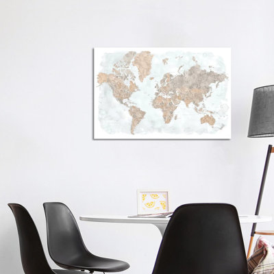 Carte du monde à l'aquarelle très détaillée, giclée sur toile tendue avec galerie Calista