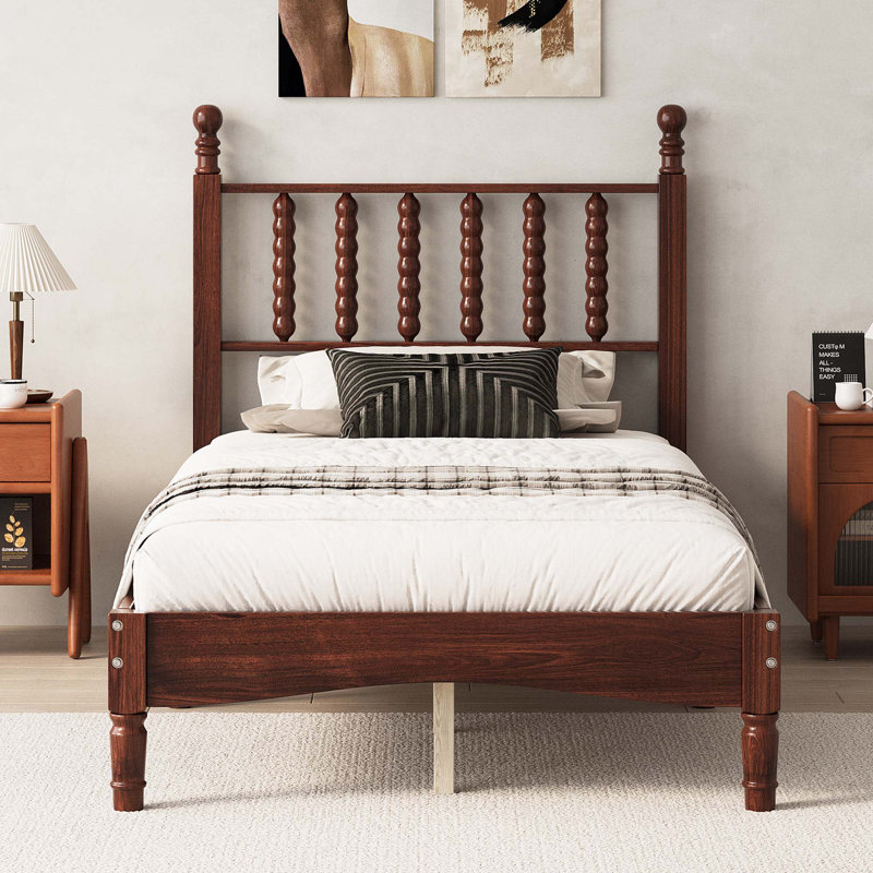 Lit plateforme en bois avec tête de lit en forme de gourde, lit plateforme de style rétro avec support à lattes en bois