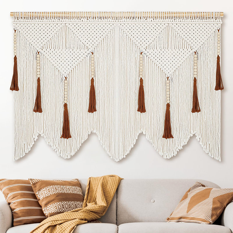 Tapaserie tissée Boho avec pampille de perles de bois