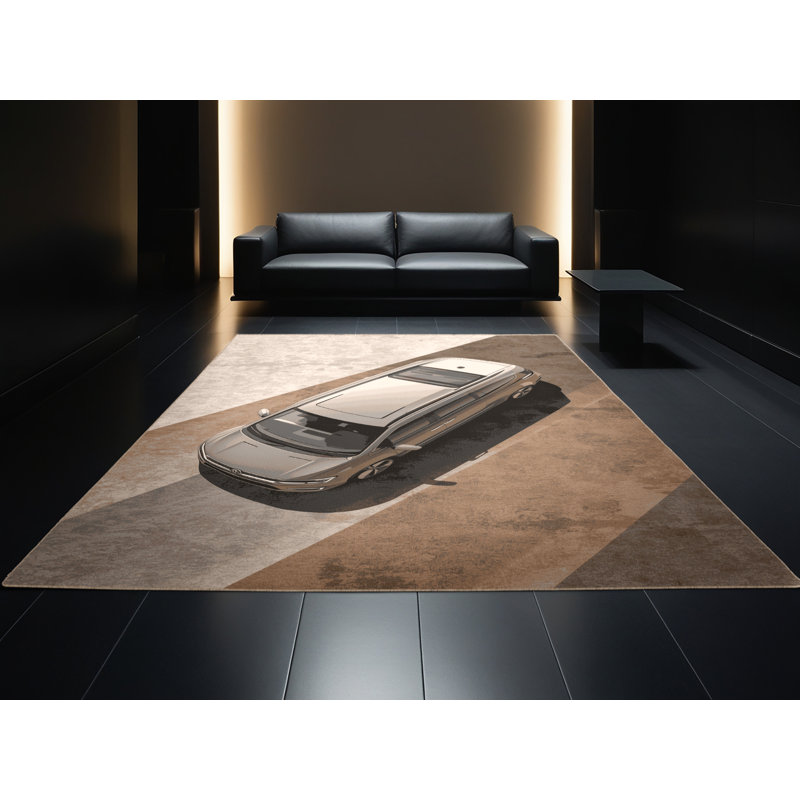 Soft Plush Eckman Family Minivan Modern Area Rug in Gray – Beige Binding, 8x10