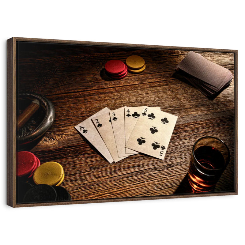 Straight Flush Poker, Floating Frame Walnut, 43" X 29"