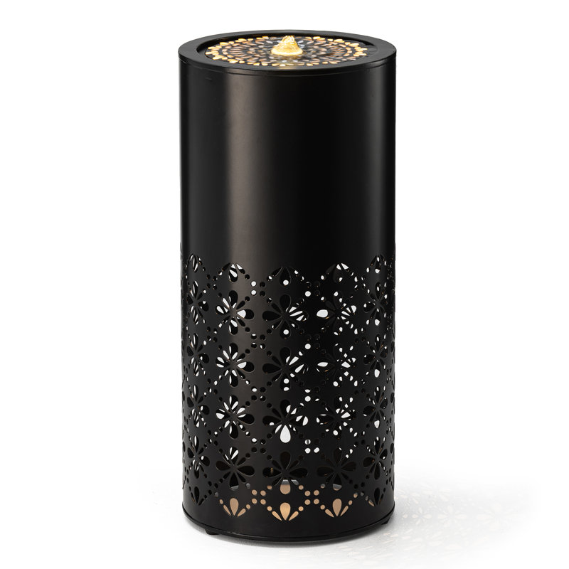 Outdoor Fountain With LED Lights, 23.5"H Metal Cutout Pattern 