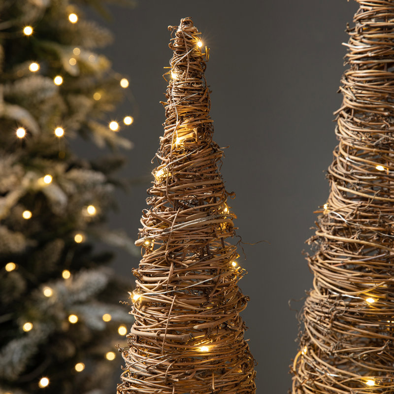 Ensemble de 2 décorations d'arbre de Noël en rotin avec minuterie