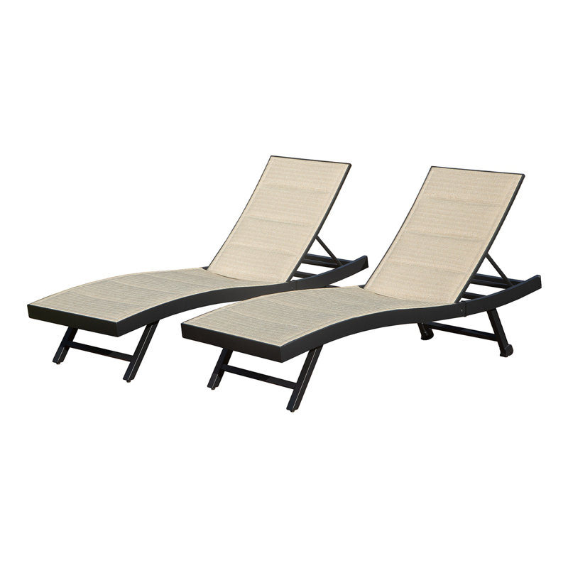 Patio Chaise Lounge Set Of 2, Outdoor Lounge Chairs, Aluminum PVC-coated polyester Pool Lounger With Adjustable Back For Beach Poolside Lawn Sunbathing