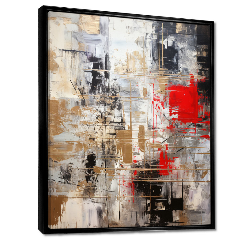 «Red Red Abstract Minimalisme» - art mural géométrique, Cadre flottant noir, H 32 po x l 16 po x P 1 po