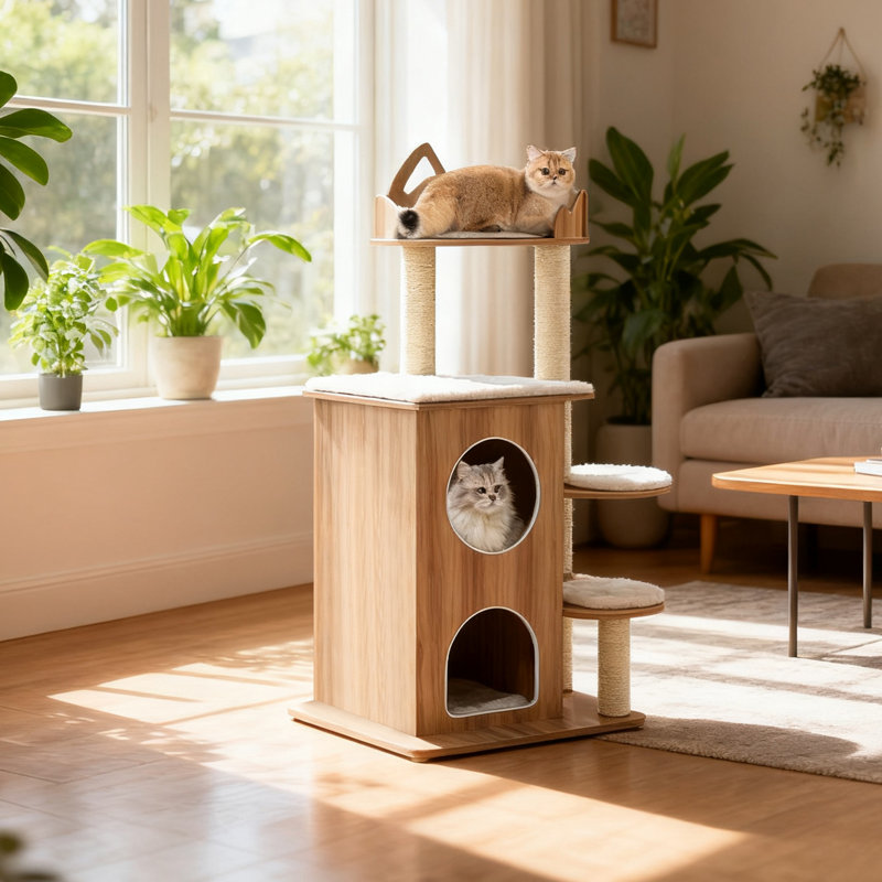 Arbre à chat en bois 48 po pour chat avec chaton à 2 étages