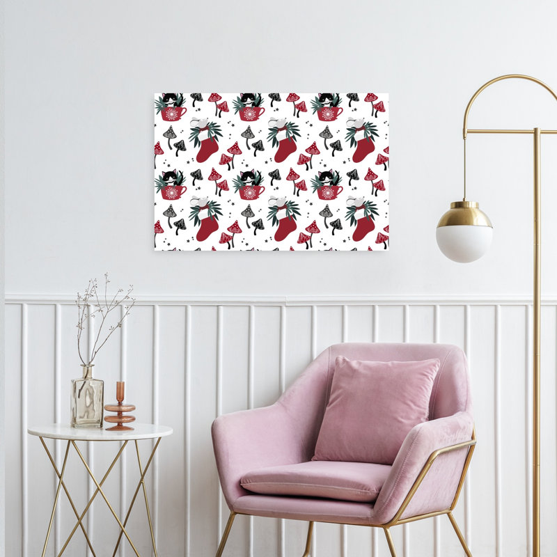 Motif fantaisiste d'animaux de Noël abstrait, paysage de chat contemporain, art mural, 24" H x 36" W