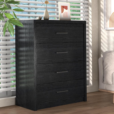 Grey Oak 4-Drawer Solid Wood Dresser - Wide Chest for Bedroom, Living Room or Home Office