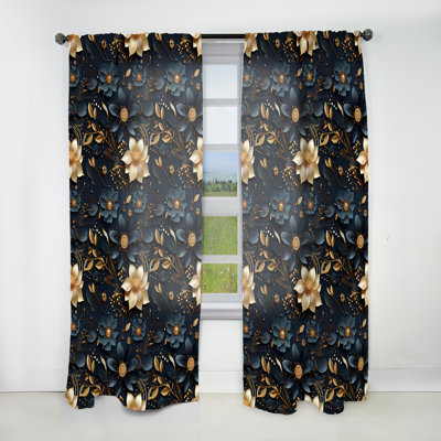 Rideau obscurcissant à motif abstrait plumes bleues et dorées Midnight Blue Charm - 1 panneaux