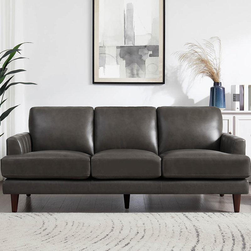 Reuma Top Grain Leather Sofa Couch, Cassia Concord Gray