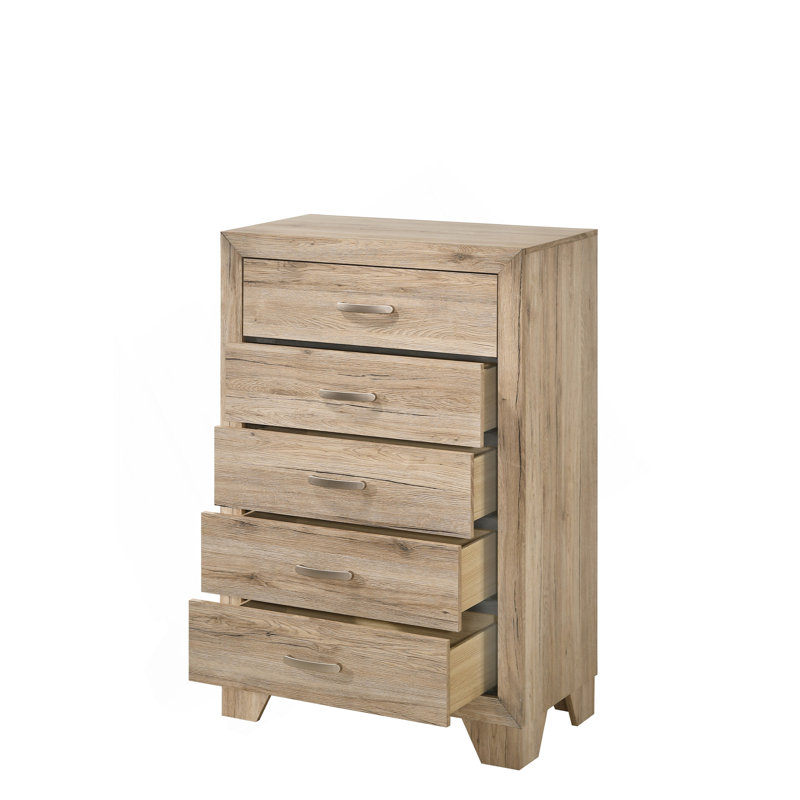 Commode 5 tiroirs en bois Mel, Natural