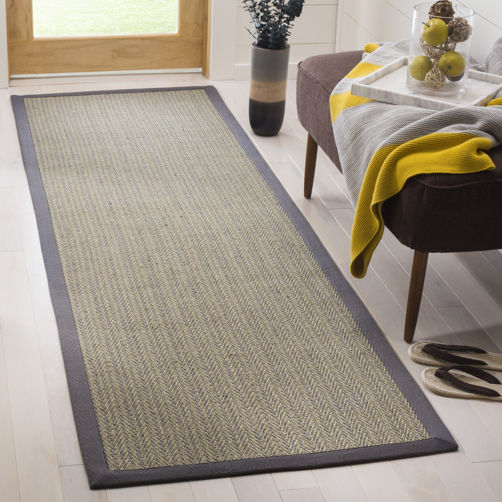 Brown Gray Jute Rug, Runner 2'6" x 20'