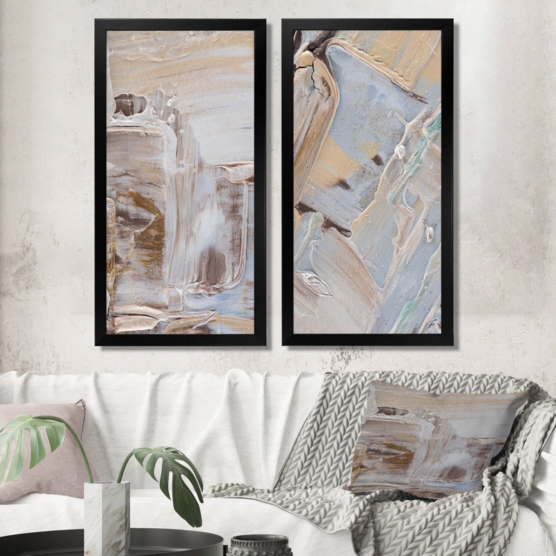 Beige brun brossé III - ensemble de 2 reproductions sur toile, H 20 po x l 24 po x P 1 po, Cadre photo noir