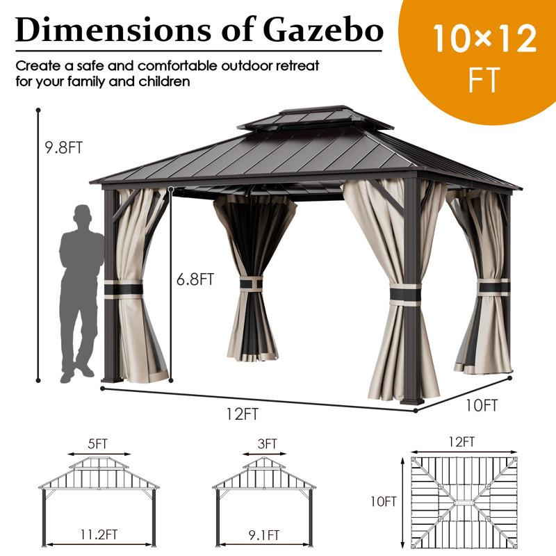 Serre L 10 pi. D Pavillon de jardin en aluminium, Beige