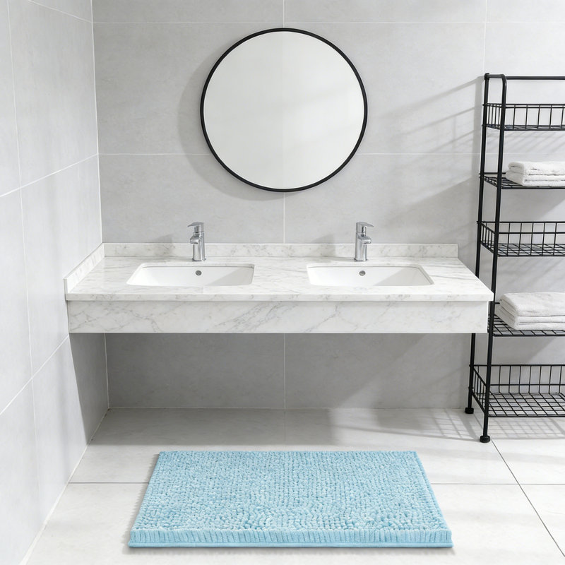Luxury Chenille Bath Mat, Extra Soft Absorbent Shaggy, Non-Slip Plush, Sky Blue, 24X16 Inch, Sky Blue