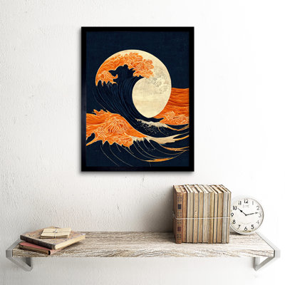 The Great Wave At Full Moon Japan Woodblock 1 Piece Single Picture Frame Wall Art