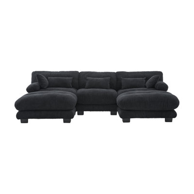Taylor U-Shaped Velvet Sectional Sofa with 2 Ottomans & Pillows by Ebern Designs