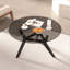 Round Coffee Table with Solid Wood Legs, Minimalist Tempered Glass Table-226824265