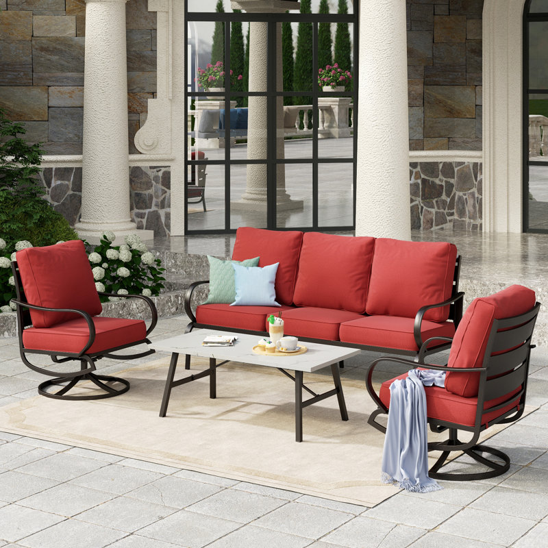 Tapasi 5-7 - Person Patio Conversation Set with Swivel Lounge Chairs & Sofa, Red, No