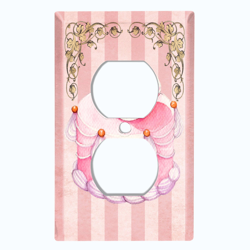 Metal Light Switch Plate Outlet Cover (Flower Rose Petal Pink Cake Frame Stripes - Single Toggle)
