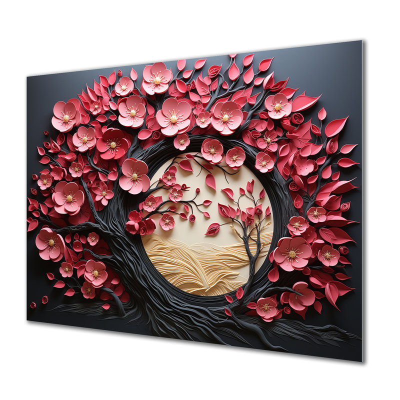Élégant arbre floral orchidée rose et blanc I - arbre, art mural en métal, H 24 po x l 32 po x P 1 po