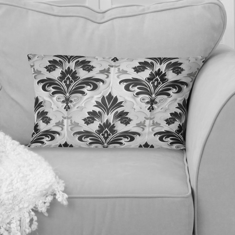 Coussin lombaire transitionnel noir et blanc damassé Glamour IV