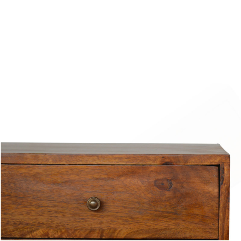 Buffet en bois sculpté châtaignier, 3 tiroirs, 1 rangement, pieds nordiques, brun