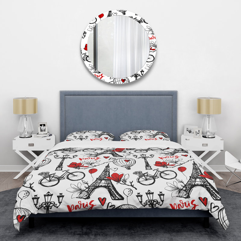 Paris Eiffel Red Hearts Twin Duvet Cover Set