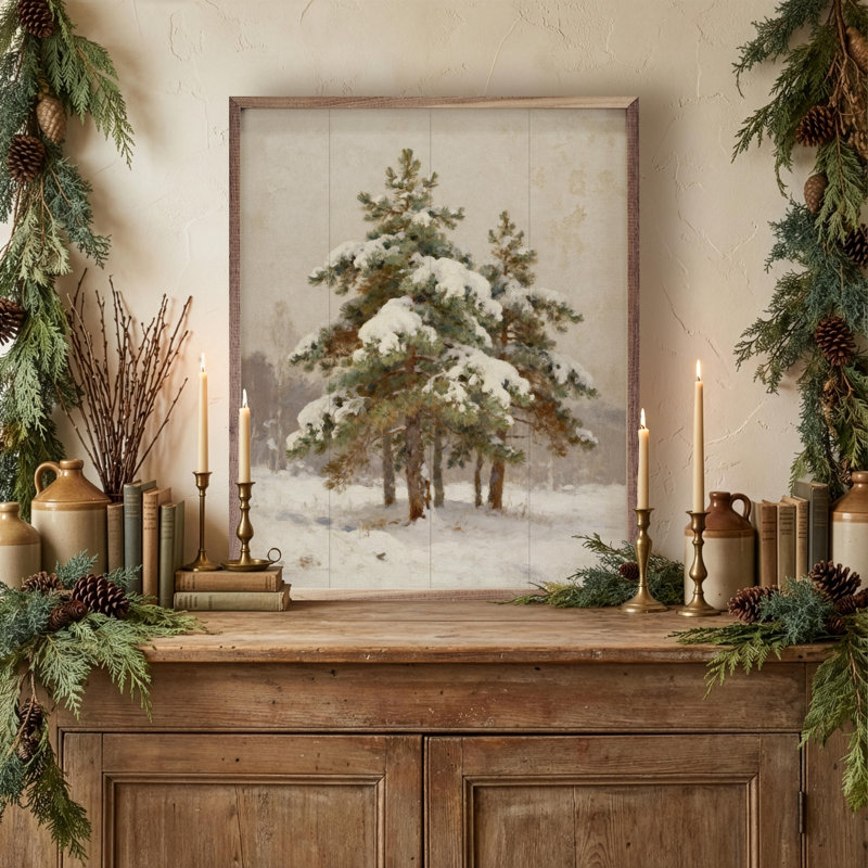 Snow Covered Pines Center, 40" H x 32" W