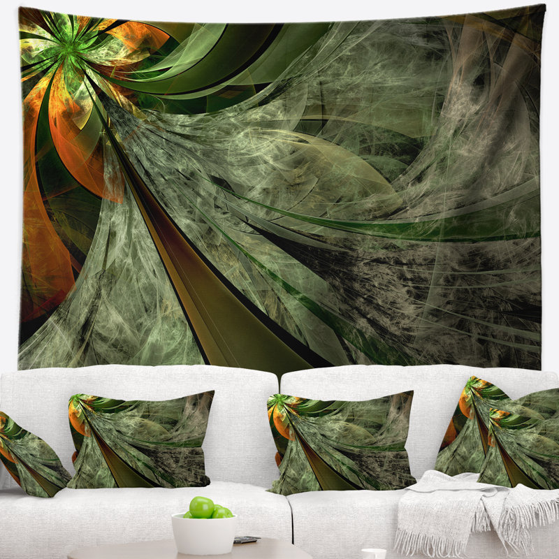 Tapisserie floral vert et jaune brillant, H 50 po x l 60 po