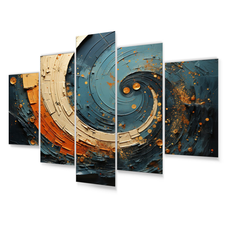 Orange bleu sarcelle abstrait spirales II