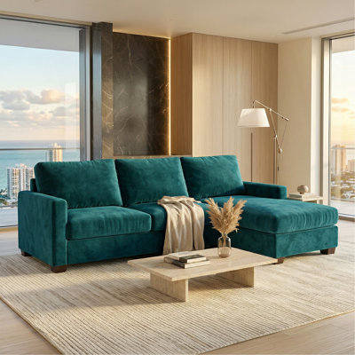 Modena Sectional – Made in USA, 5-Day Shipping, Custom Fabric Options, L-Shaped Sectional Wholesale Sectional Furniture - Velvet Antique Peacock - Fab