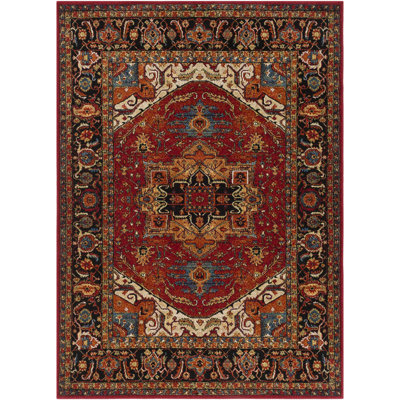 Bratton Machine Woven Oriental Red/Black Area Rug