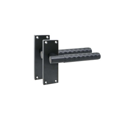 Golden Grace 1 Pair Victorian Knurled Diamond Cut T-Bar Interior Door Handle on Backplate Matt Black - 120mm x 40mm