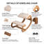 Chaise ergonomique à genoux avec structure en bois, finition chêne blanc, tabouret de correction de posture pour le bureau personnel