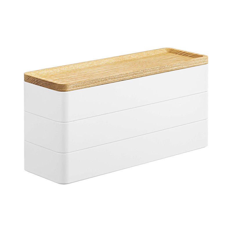 White and Natural Wood Stacking Jewelry Box Organizer