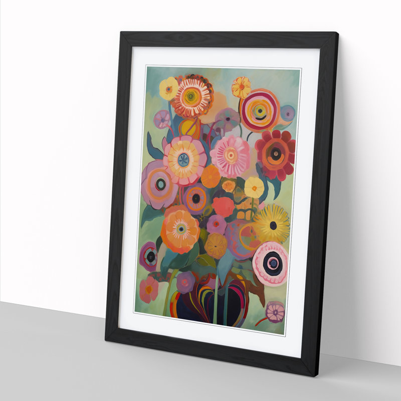 Flowers Orphism Style Vol.4 - Framed Print, 46cm H x 34cm W x 2cm D, Black