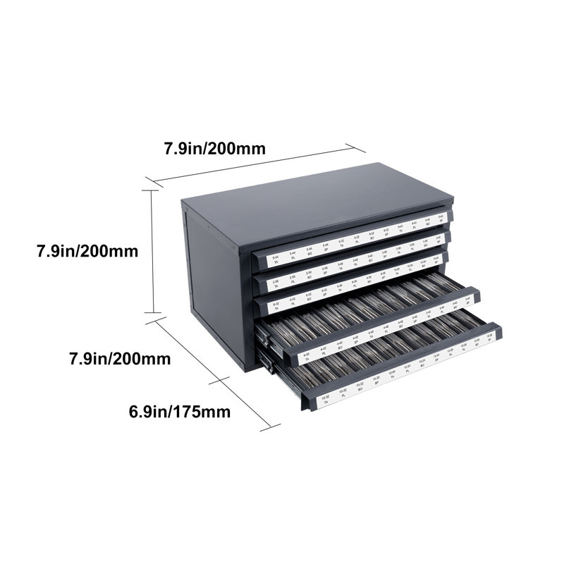 Armoire distributrice industrielle à 5 tiroirs avec compartiments étiquetés pour robinets # 2-56 à # 12-28