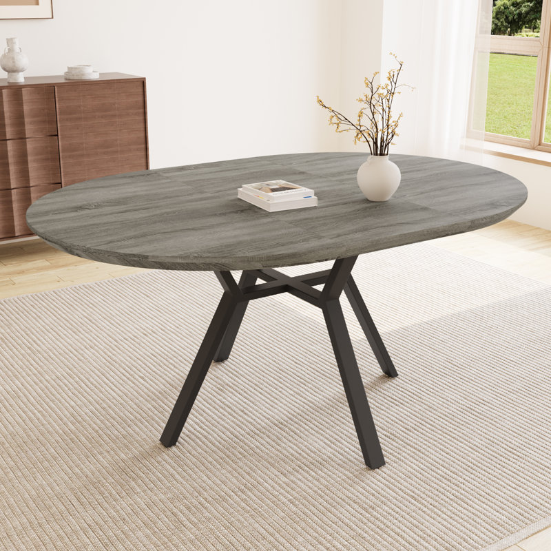 Table de salle à manger ronde 43,2 "à 59,1", table de cuisine Mid-Century ronde pour 4 à 6 personnes, table basse de loisirs moderne